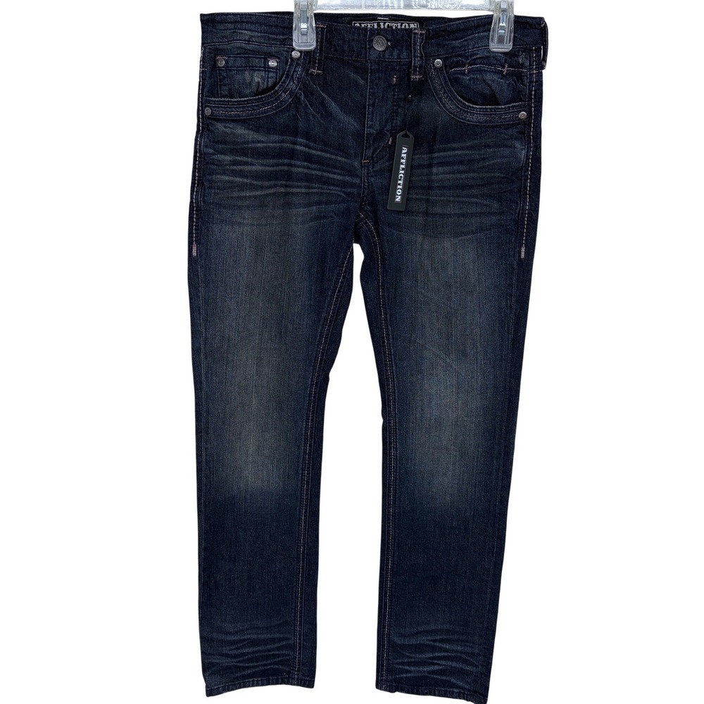 New Affliction Gage Jeans Size‎ 34 Mens Blue Denim Grunge Y2K Distressed Dark